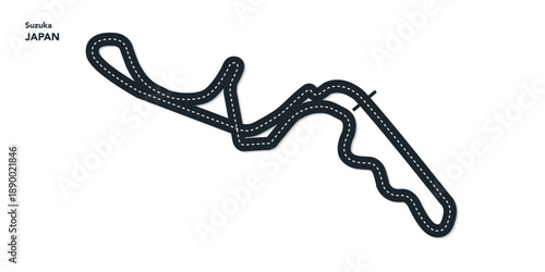 F1 Japan Grand Prix, Suzuka Circuit Vector for moto & autosport, Wavy road with curves and speed path. Top view of race track. vector illustration isolated transparent background.	