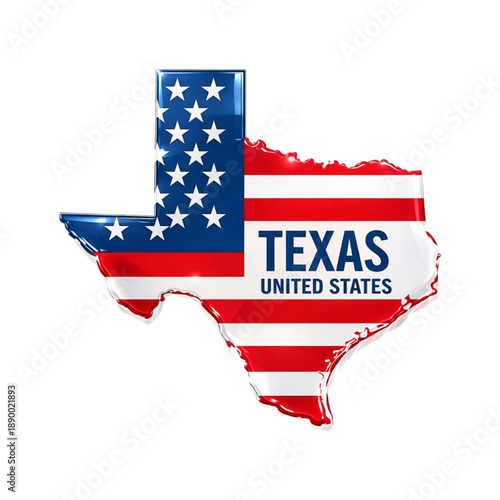 Texas state map 3d glass icon with flag texture