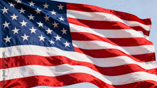 Elegant patriotic background celebrating America two hundred fifty years anniversary, featuring a large waving USA flag banner with rich color and premium clarity
