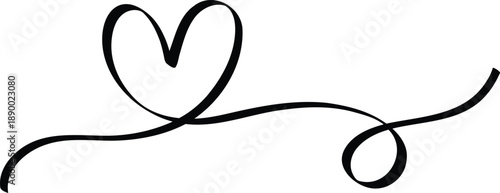 Vintage heart ornament, line art vector valentine ribbon banner or divider