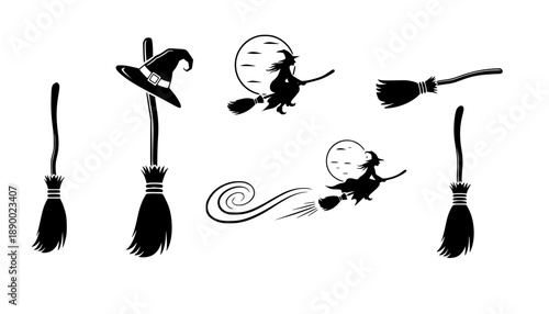 Witch's Broomstick Folklore Myth Simple Flat Vector Icon
