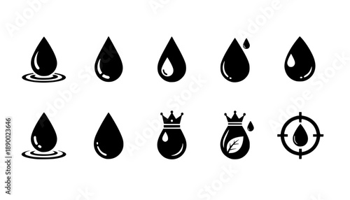 Vector black drop icon set. Drop Icon Object, Drop Icon Picture, Drop Icon Image - stock vector
