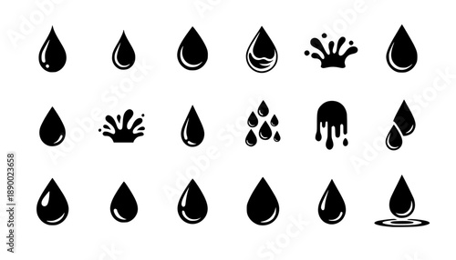 Vector black drop icon set. Drop Icon Object, Drop Icon Picture, Drop Icon Image - stock vector
