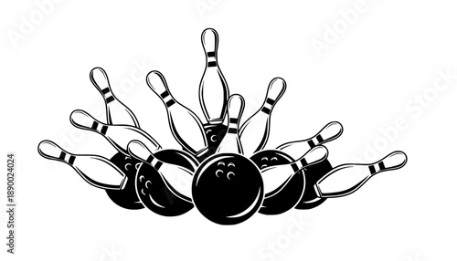 Bowling ball strike pin silhouette vector illustration isolated on a white background
