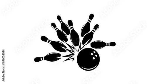 Bowling ball strike pin silhouette vector illustration isolated on a white background
