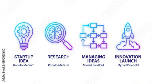 Rocket innovative concept product symbols creation startup idea research managing idea innovation launch gradient icon set rocket innovative Idea creation and innovative product launching concept