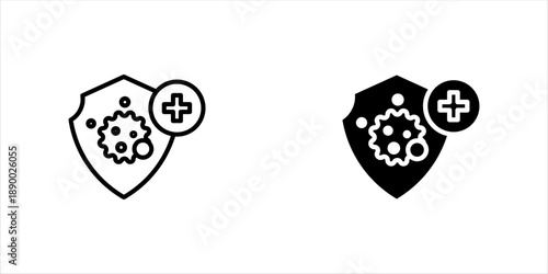 Shield virus icons graphics set in black and blue colors, vector illustration.
