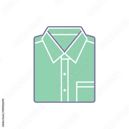 Neatly folded green collared shirt with pocket icon.