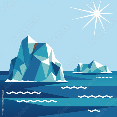 Abstract geometric illustration of large icebergs in the cold sea