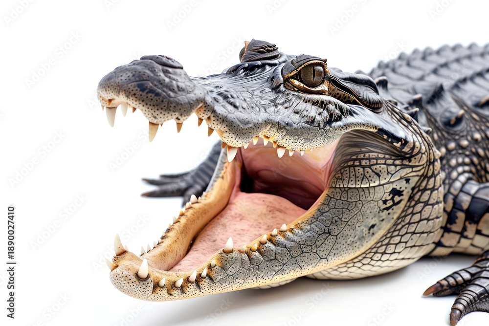 Obraz premium Crocodile open mouth reptile animal white background.