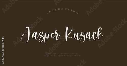 Jasper Kusack, Script font alphabet logo. Typography Beauty fashion luxury classic letters serif fonts decorative wedding vintage retro logos. vector illustration
