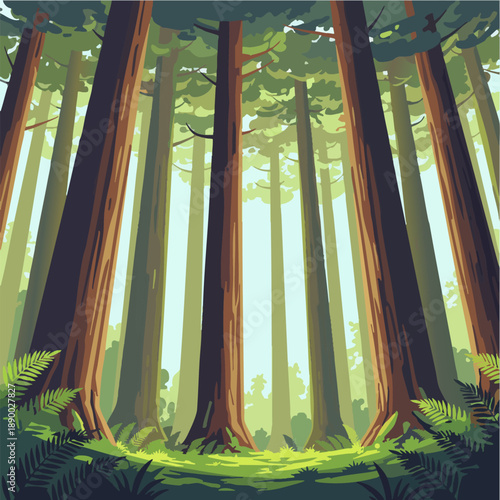 Pixel Art Illustration of Giant Forest Trees Looking Up
