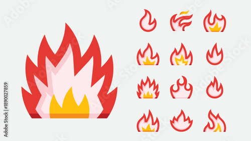 Fire flames and heat symbols icons set