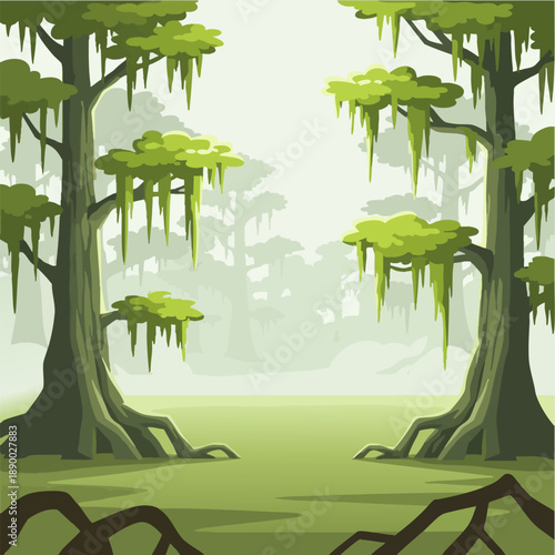 Misty Swamp Landscape Pixel Art Background Illustration