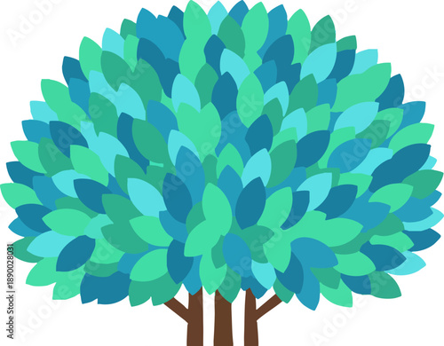 Abstract vector tree illustration with teal and green leaves