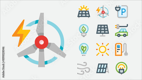 Green energy and renewable power icons set