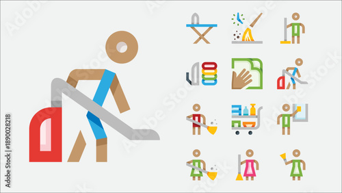 Maid and housekeeping service icons set