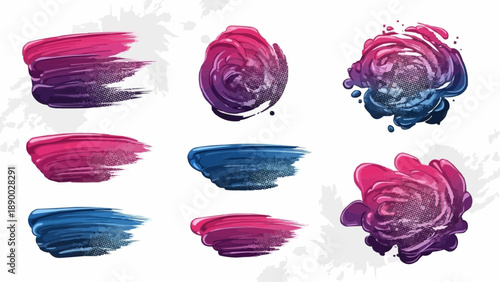 Vibrant brush strokes in pink purple and blue on white background artistic