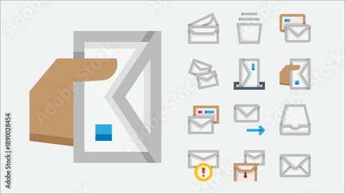 Mailroom and office mail handling icons set