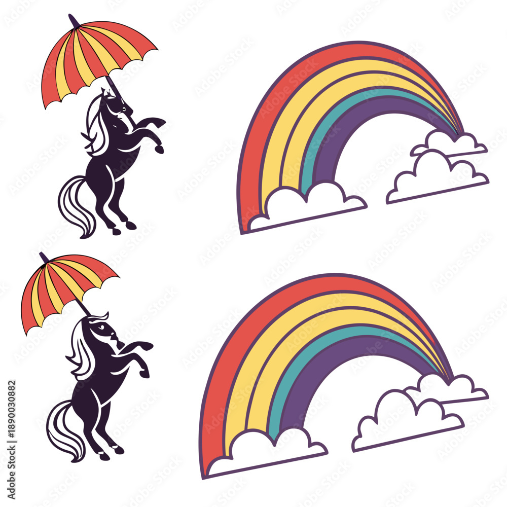 Fototapeta premium Rainbow and clouds vector illustrations