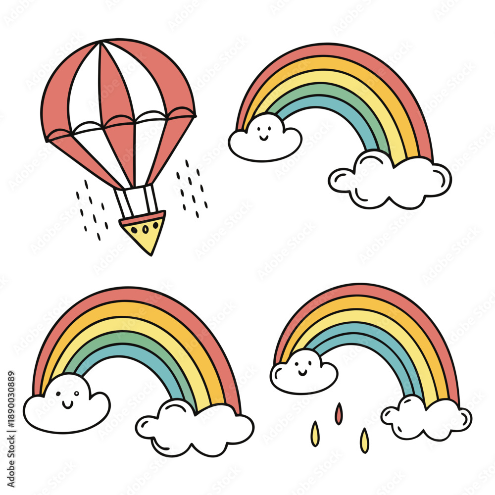 Obraz premium Rainbow and clouds vector illustrations