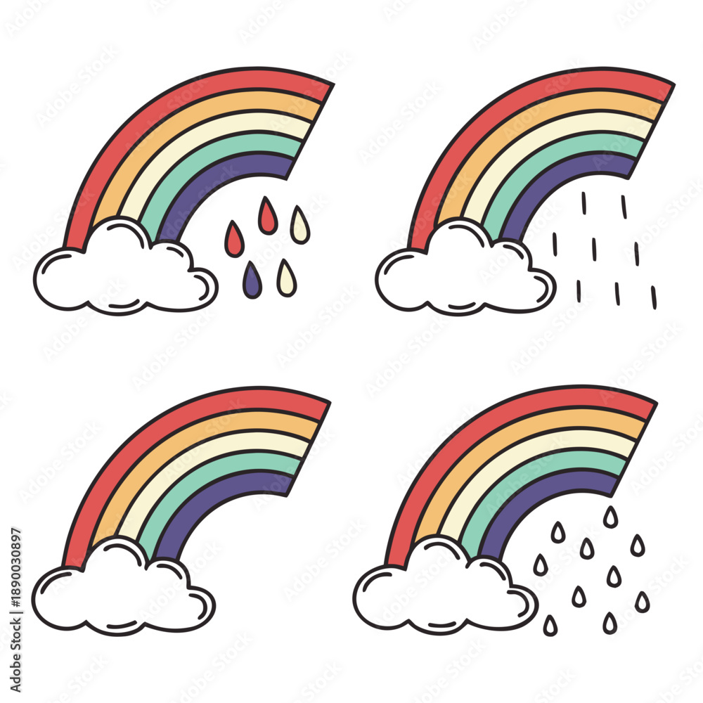 Fototapeta premium Rainbow and clouds vector illustrations
