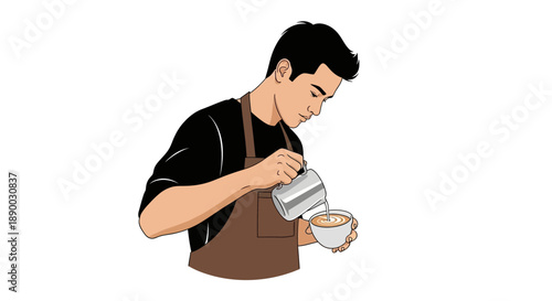 Barista Making Latte Art – Modern Coffee Illustration