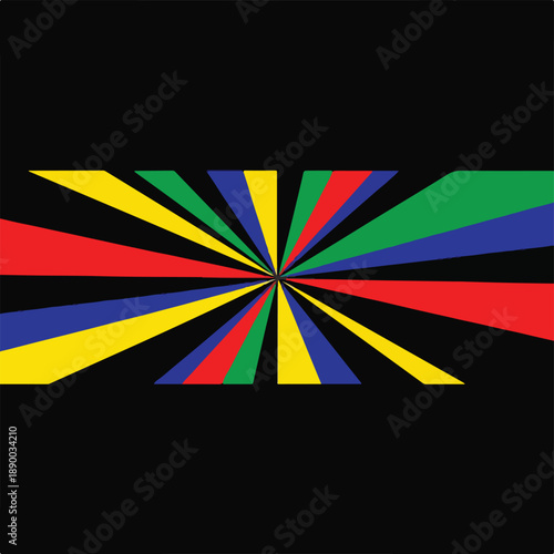 Abstract colorful starburst pattern on black background, vibrant radial lines, graphic design, modern art