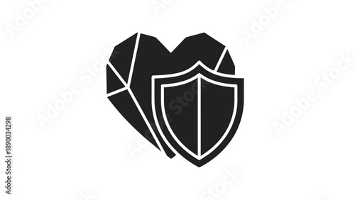 Black Heart Shield Protection Icon Symbol.