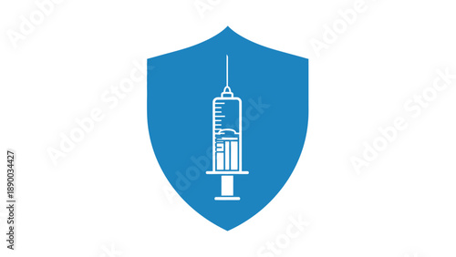 Blue Shield Icon with Skyscraper Inside.