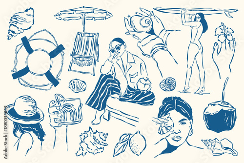 Minimalist Dolce Vita vector illustration in sketch style for greeting cards, wedding invites, posters, branding, logo design, backgrounds, and modern Mediterranean aesthetic projects.