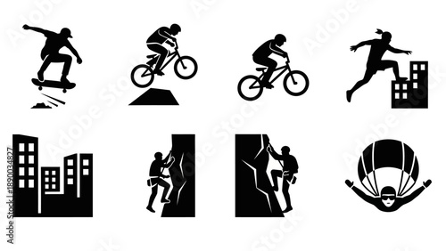 Silhouettes of People Engaging in Extreme Sports.