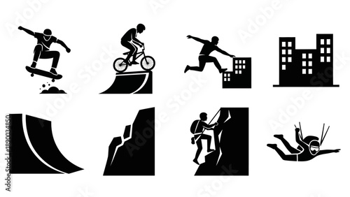 Silhouettes of People Engaging in Extreme Sports.