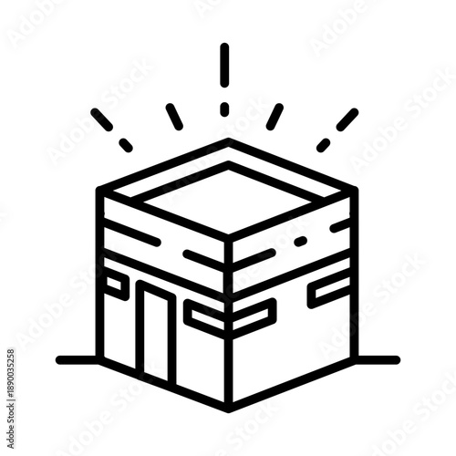 Kaaba Icon Islamic Holy Landmark in Makkah Vector Illustration in Minimalist Line Art Style