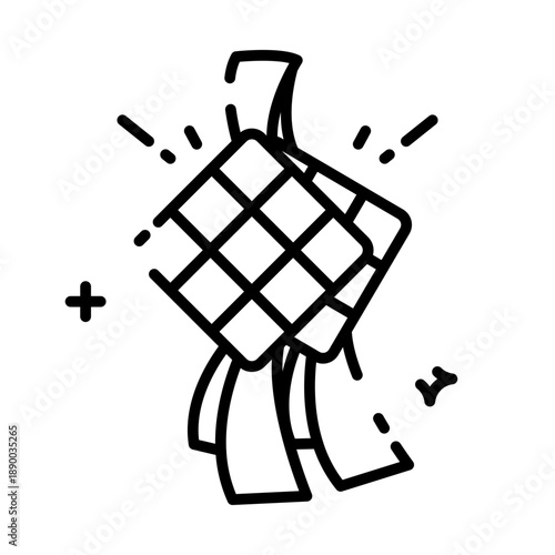 Ketupat Icon Islamic Traditional Food Vector Illustration in Minimalist Line Art Style for Eid Mubarak celebration