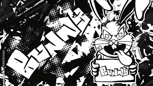 Urban Graffiti Bunny Vector Background - Edgy Punk Rabbit Street Art Illustration