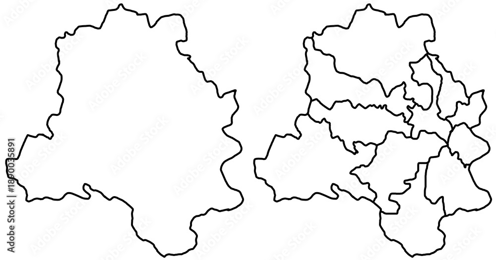 Fototapeta premium Delhi map, Delhi outline and districts state map set - illustration version
