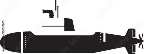 Black Silhouette of an Underwater Vessel Diagram with Separate Components