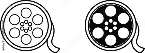 Black and white film reels with six holes