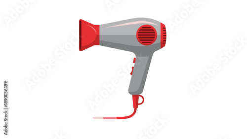 A classic red and silver hairdryer with a visible power cord is shown isolated on a white background, symbolizing hair drying and styling.