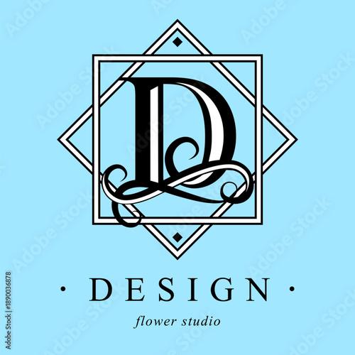 Logo, capital letter D. There is a botanical monogram in two squares - D. with organic plant elements. Vector design. beauty salon. for a tattoo studio.
