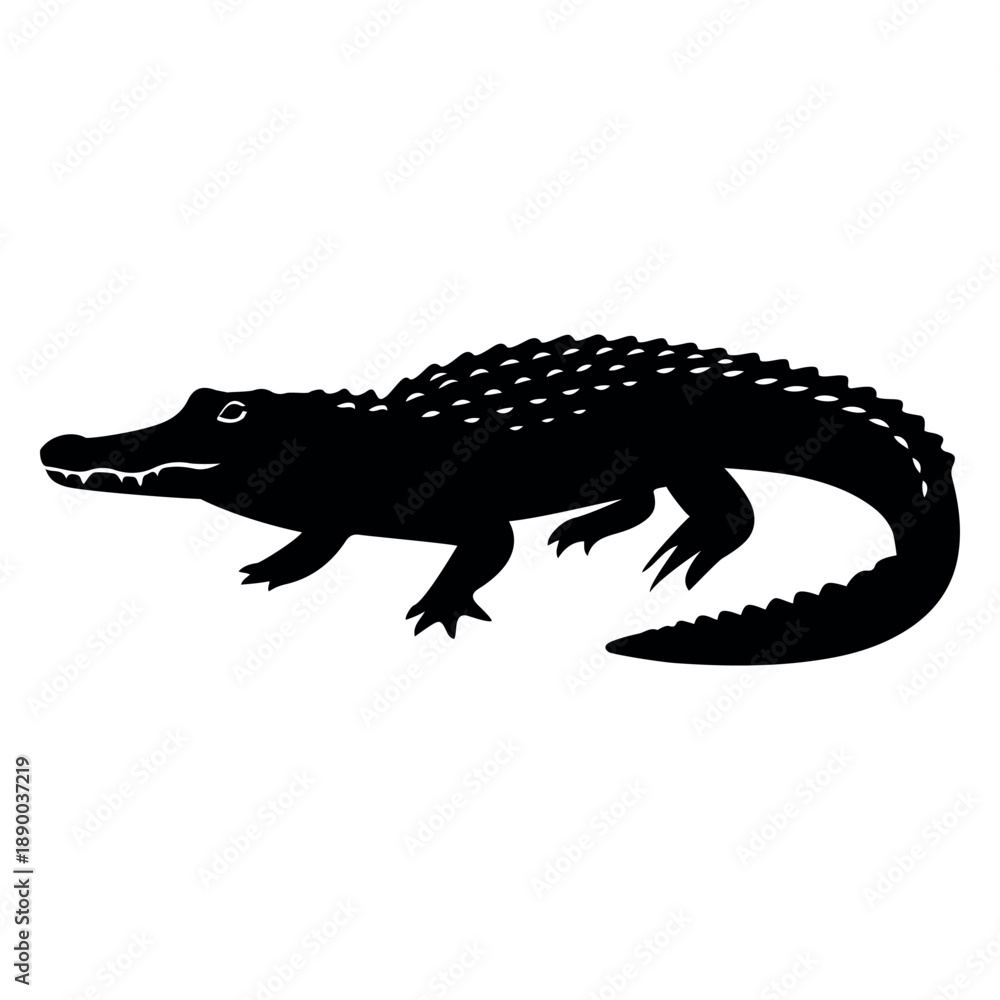 Obraz premium Black silhouette of an alligator side view simple design on transparent background
