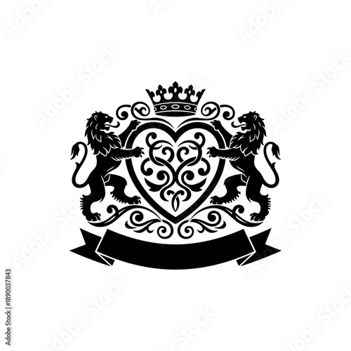 Ornate Black Crest with Lions and Crown.