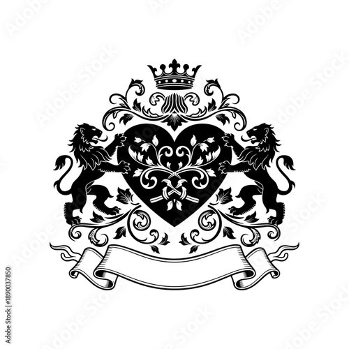 Ornate Black Crest with Lions and Crown 1.