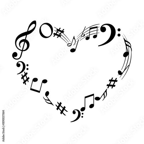 Musical Notes Forming Heart Shape.