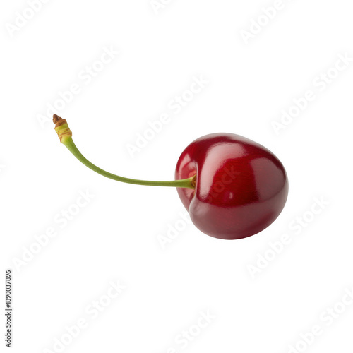 Red cherry with green stem fruit isolated on a transparent background