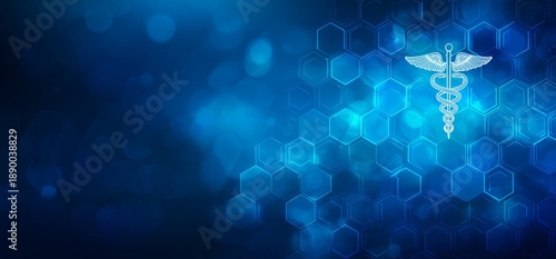 Medical symbol on futuristic blue background with hexagons