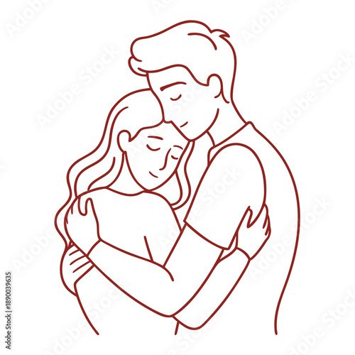 Couple Hugging Line Art