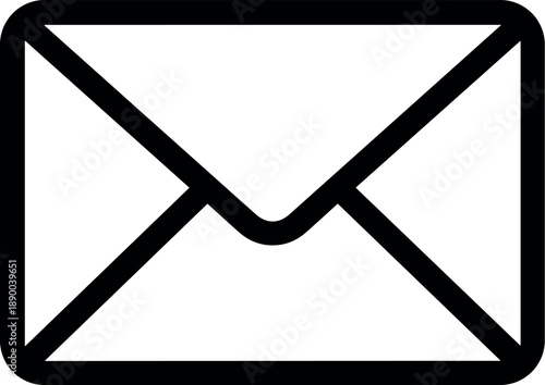 Bold email envelope icon, vector silhouette black and white cricut design, minimalist high-quality digital mail symbol for business communication isolated on white background