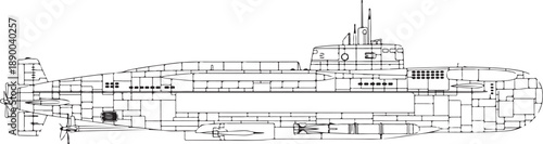 Detailed Blueprint of an Underwater Naval Vessel